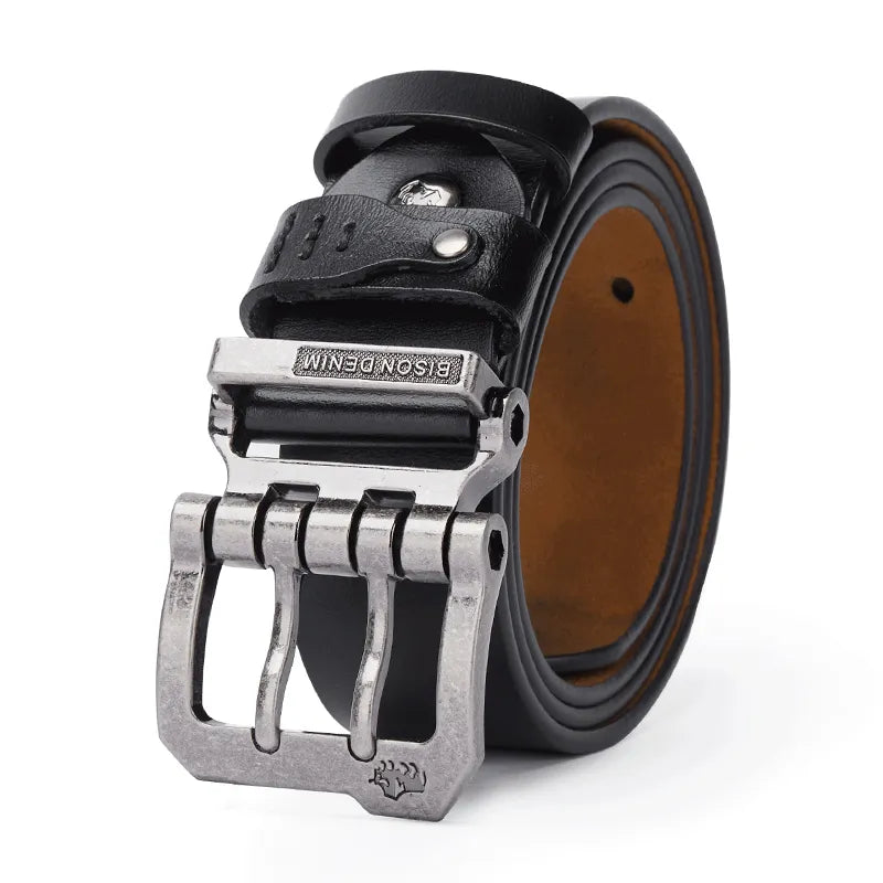 Cinto Em Couro Bison Black - Masculano