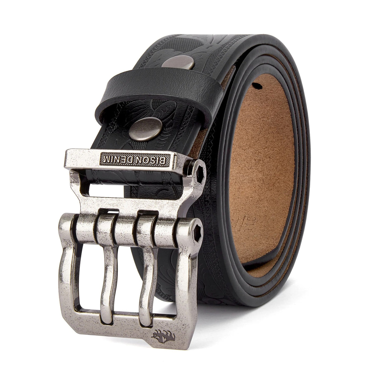 Cinto Em Couro Bison Black - Masculano